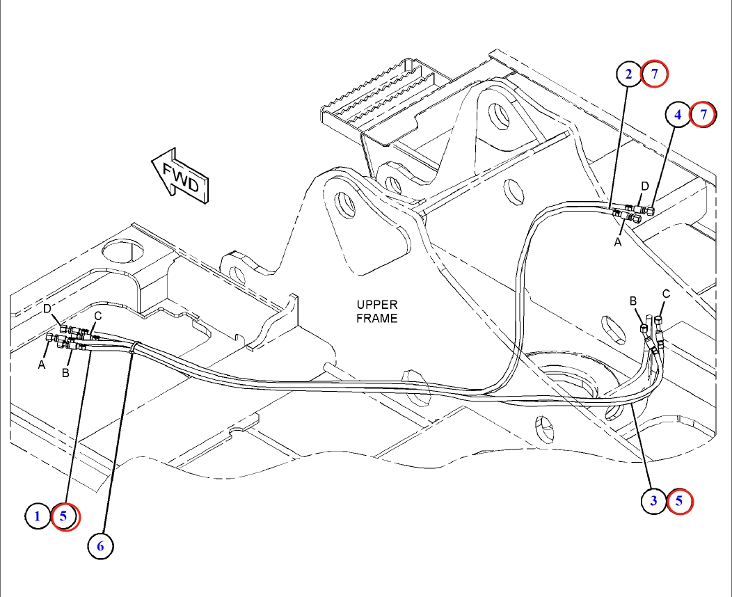 Caterpillar CAT®316F installation diagram showing hydraulic hose 187-5669 at Pipe No. 7