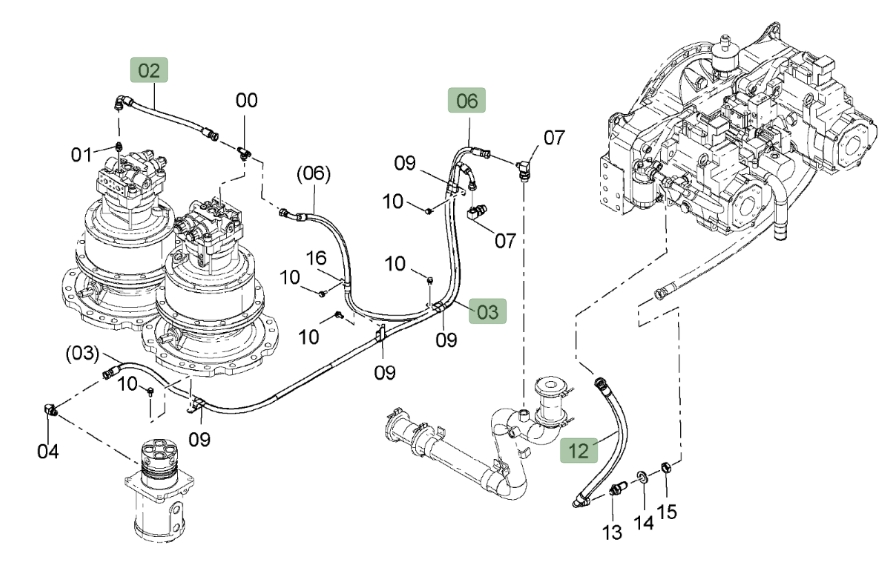 Hitachi ZX650LC-3 installation diagram showing hydraulic hose 4313443 at Pipe No. 3