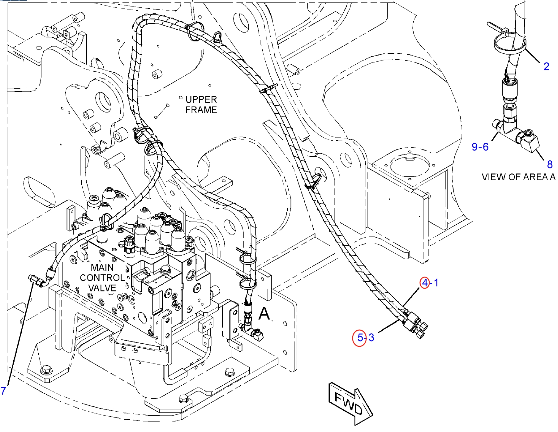 Caterpillar CAT®314E LCR installation diagram showing hydraulic hose 415-3037 at Pipe No. 4