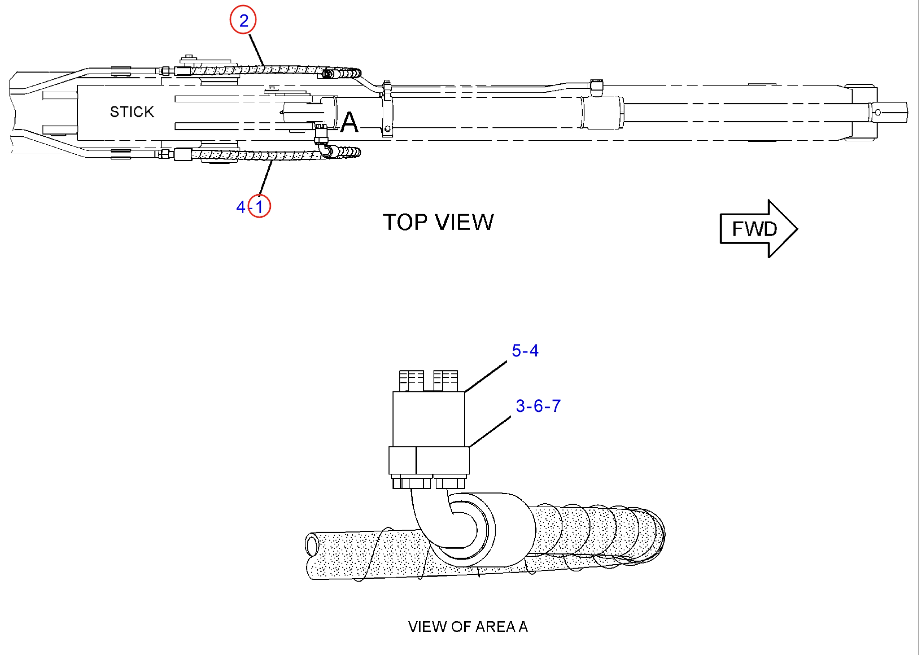 Caterpillar CAT®312D2 installation diagram showing hydraulic hose 124-0838 at Pipe No. 2