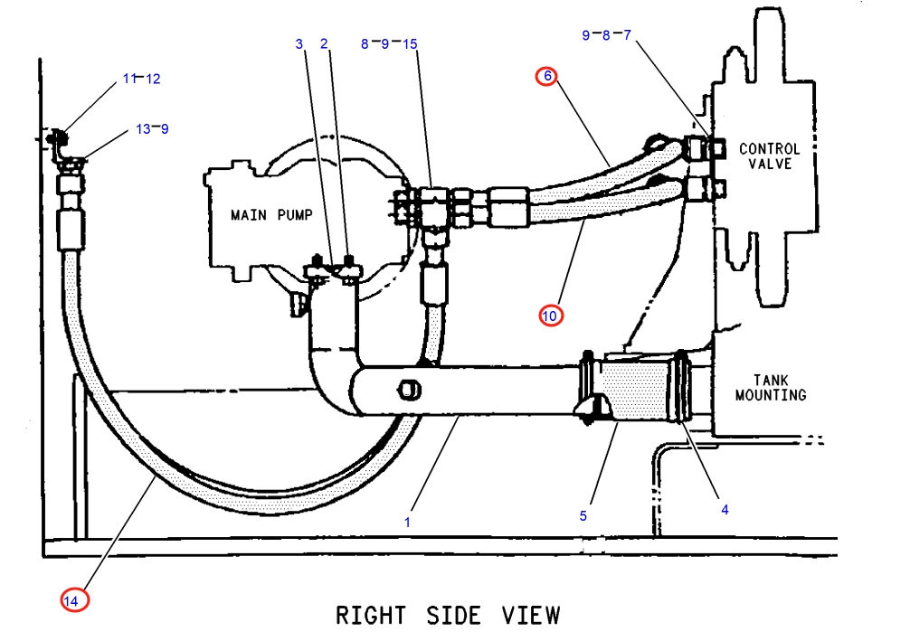Caterpillar CAT®317-A installation diagram showing hydraulic hose 4I-1077 at Pipe No. 14