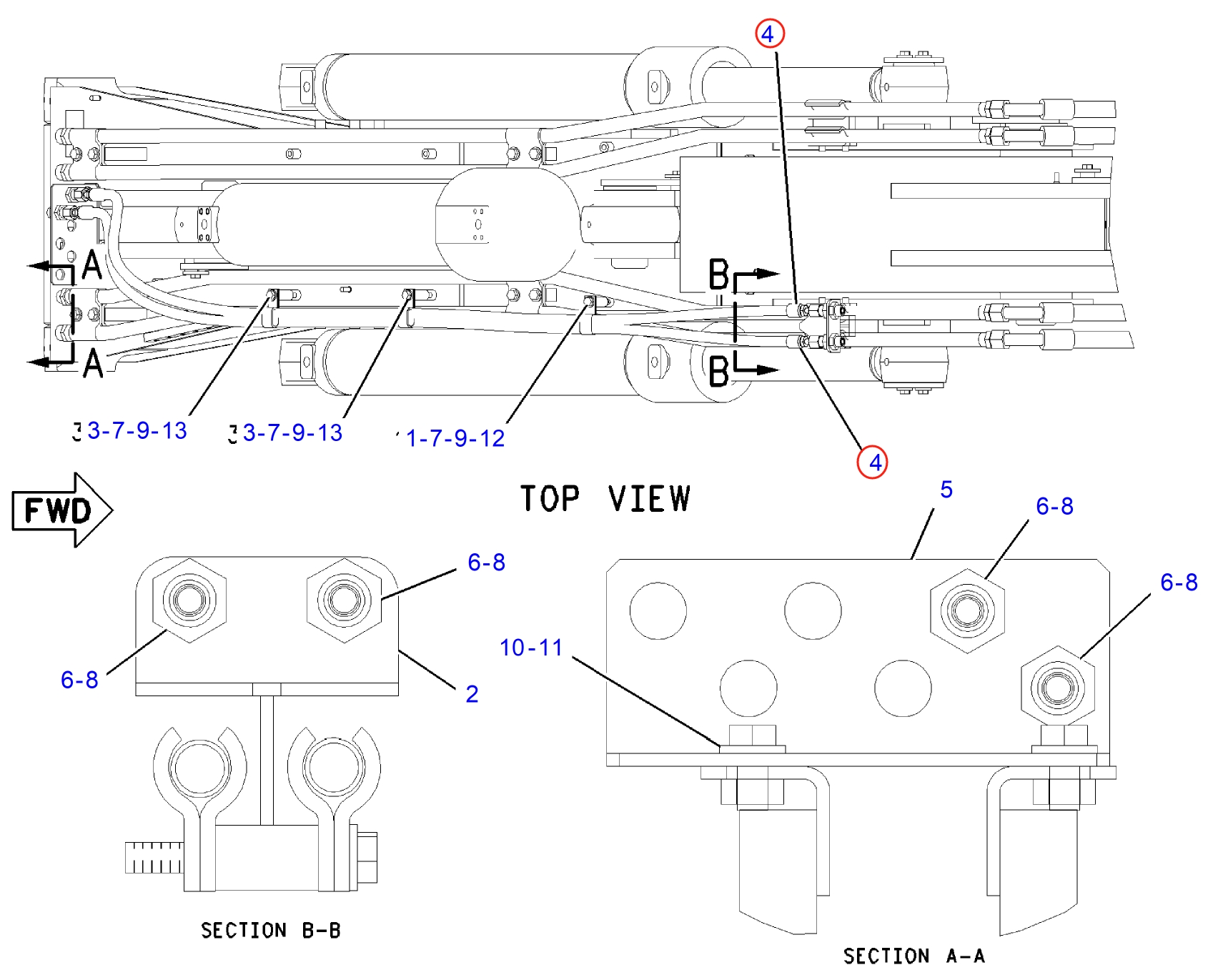Caterpillar CAT®312C installation diagram showing hydraulic hose 199-5957 at Pipe No. 4