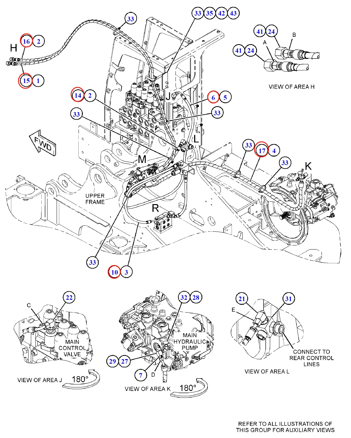Caterpillar CAT®314E LCR installation diagram showing hydraulic hose 397-1483 at Pipe No. 15