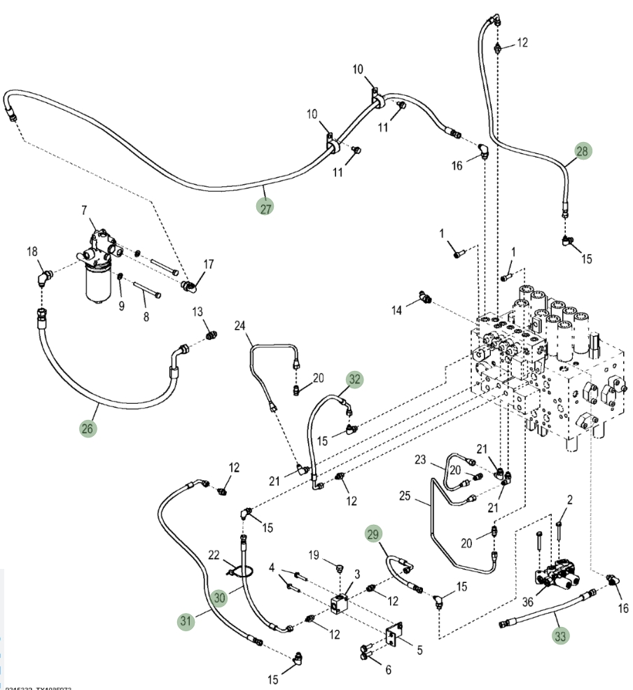 Hitachi ZX380LC-5N installation diagram showing hydraulic hose 4648580 at Pipe No. 33