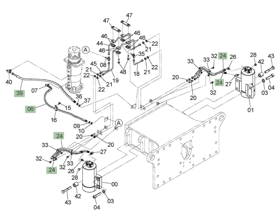 Hitachi ZX210W-3 installation diagram showing hydraulic hose 4628869 at Pipe No. 6A