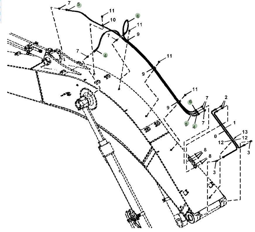 Hitachi ZX230W-5N installation diagram showing hydraulic hose 4429283 at Pipe No. 4