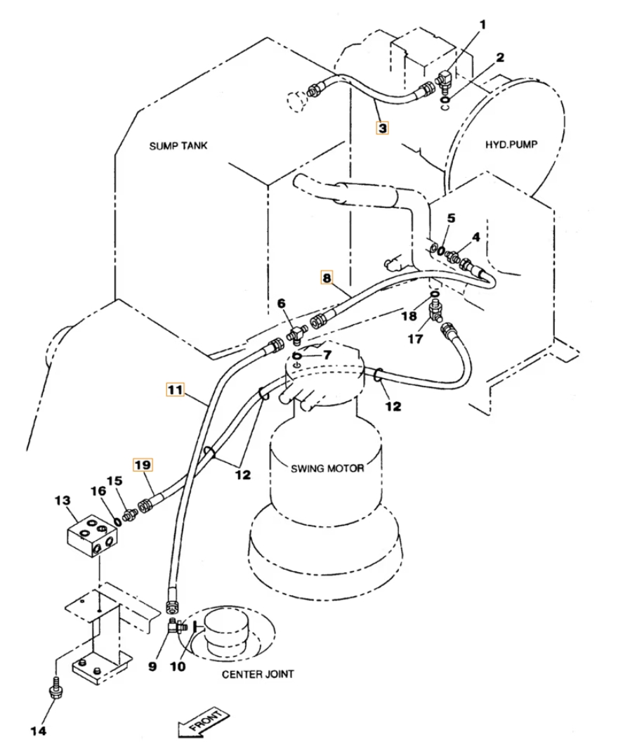 Case CX230 installation diagram showing hydraulic hose KBJ2809 at Pipe No. 3