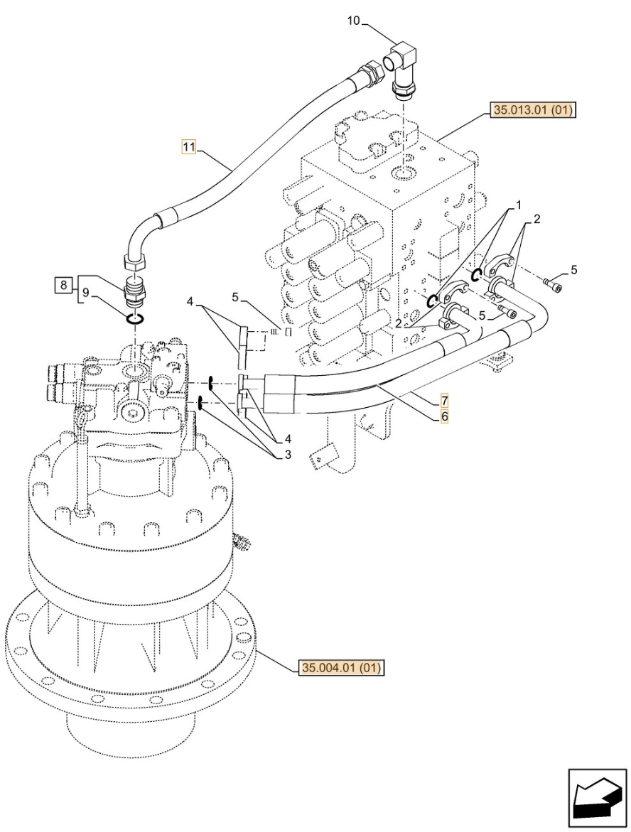 Case CX350C LC installation diagram showing hydraulic hose KSJ12650 at Pipe No. 11