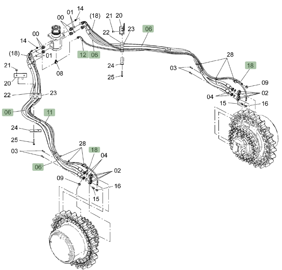 Hitachi ZX650LC-3 installation diagram showing hydraulic hose 4644538 at Pipe No. 6