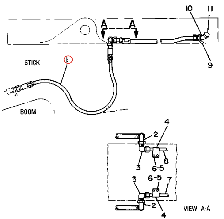 Caterpillar CAT®219 installation diagram showing hydraulic hose 5C-5139 at Pipe No. 1
