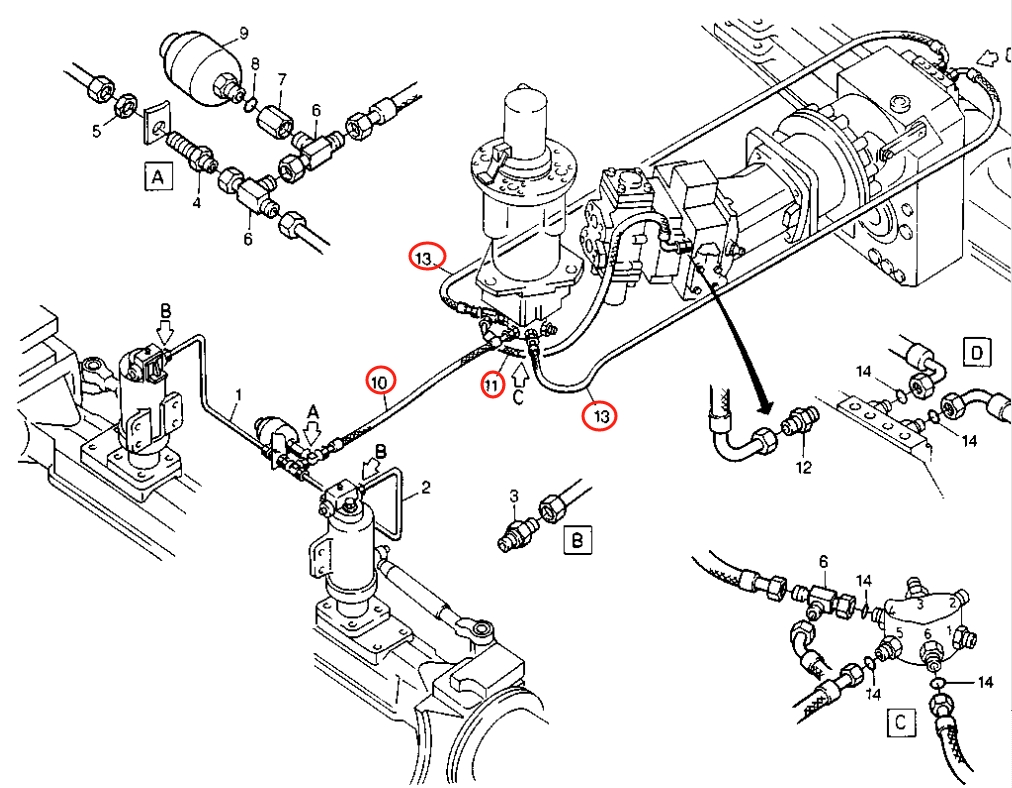 Caterpillar CAT®212B installation diagram showing hydraulic hose 8U-3100 at Pipe No. 10