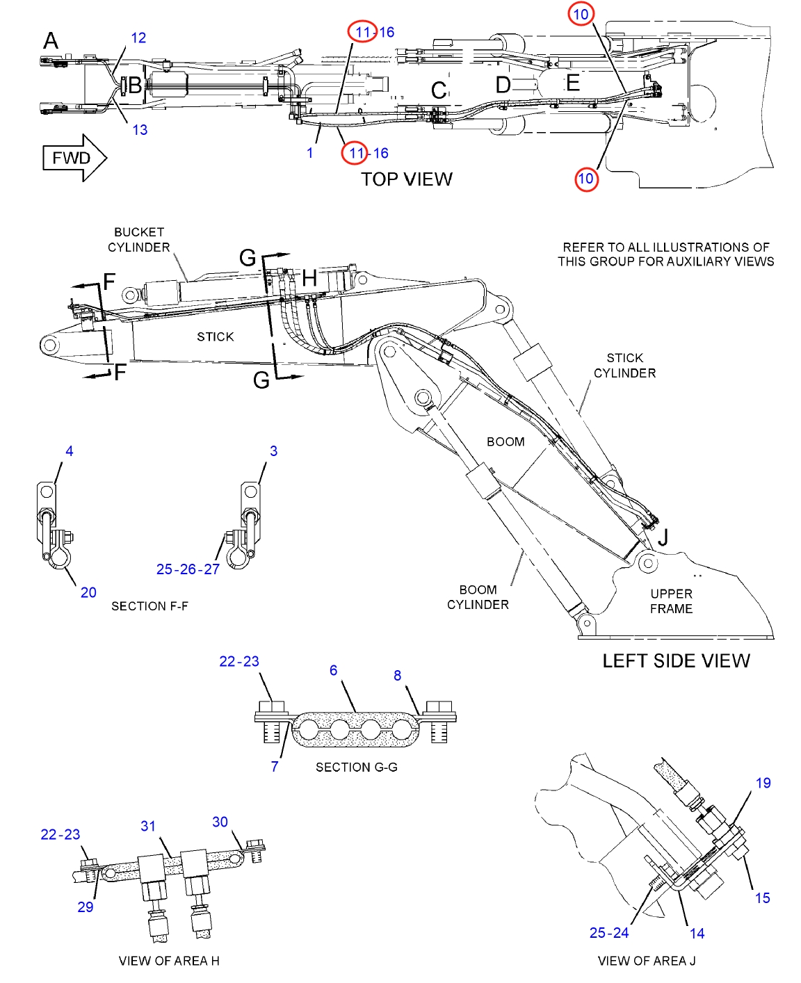 Caterpillar CAT®312C installation diagram showing hydraulic hose 239-5715 at Pipe No. 11