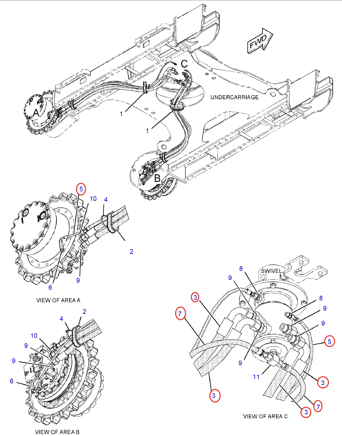 Caterpillar CAT®314F CR installation diagram showing hydraulic hose 307-5096 at Pipe No. 7