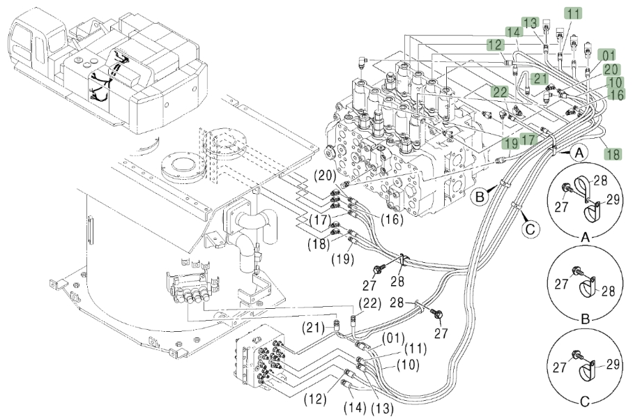 Hitachi ZX800 installation diagram showing hydraulic hose 4451225 at Pipe No. 17