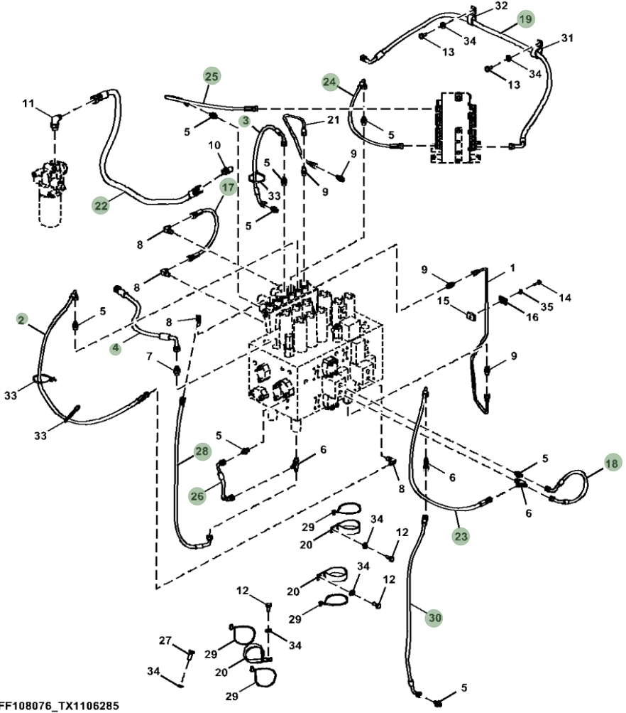 Hitachi ZX210-5N installation diagram showing hydraulic hose 4452035 at Pipe No. 17