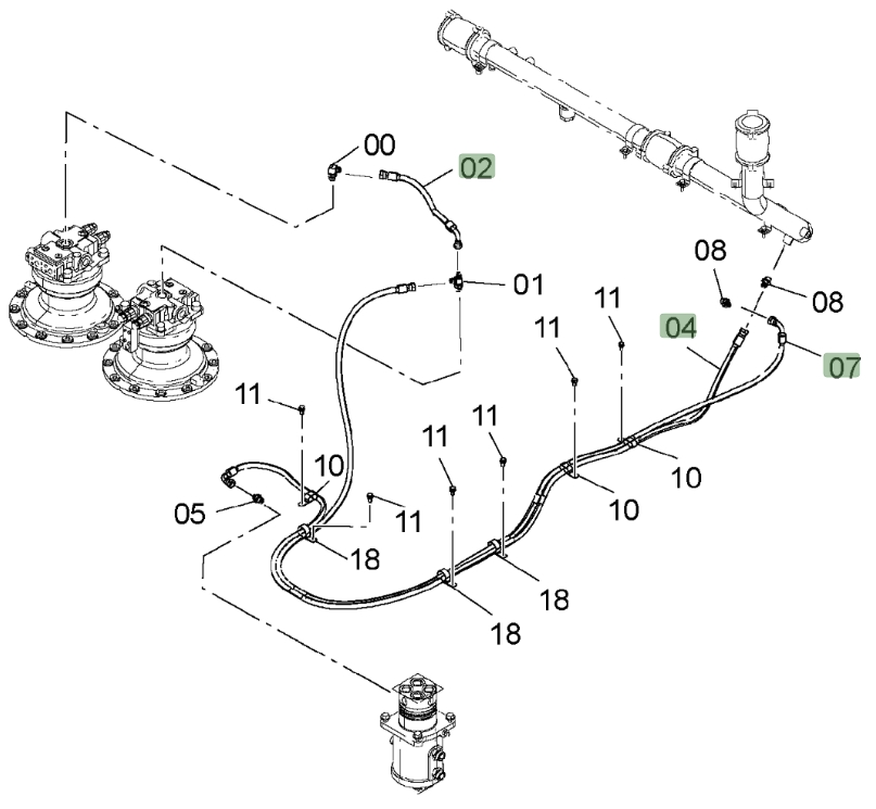 Hitachi ZX850LC-3 installation diagram showing hydraulic hose 4313450 at Pipe No. 4