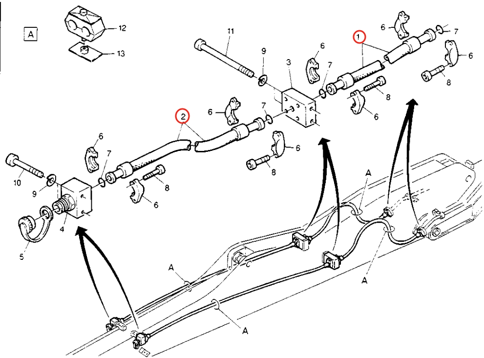 Caterpillar CAT®213B installation diagram showing hydraulic hose 8U-0682 at Pipe No. 1