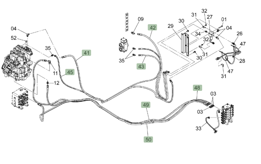 Hitachi ZX190W-3 installation diagram showing hydraulic hose 4665730 at Pipe No. 41
