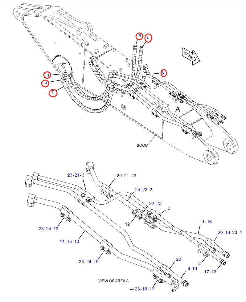 Caterpillar CAT®315F LCR installation diagram showing hydraulic hose 359-8793 at Pipe No. 6