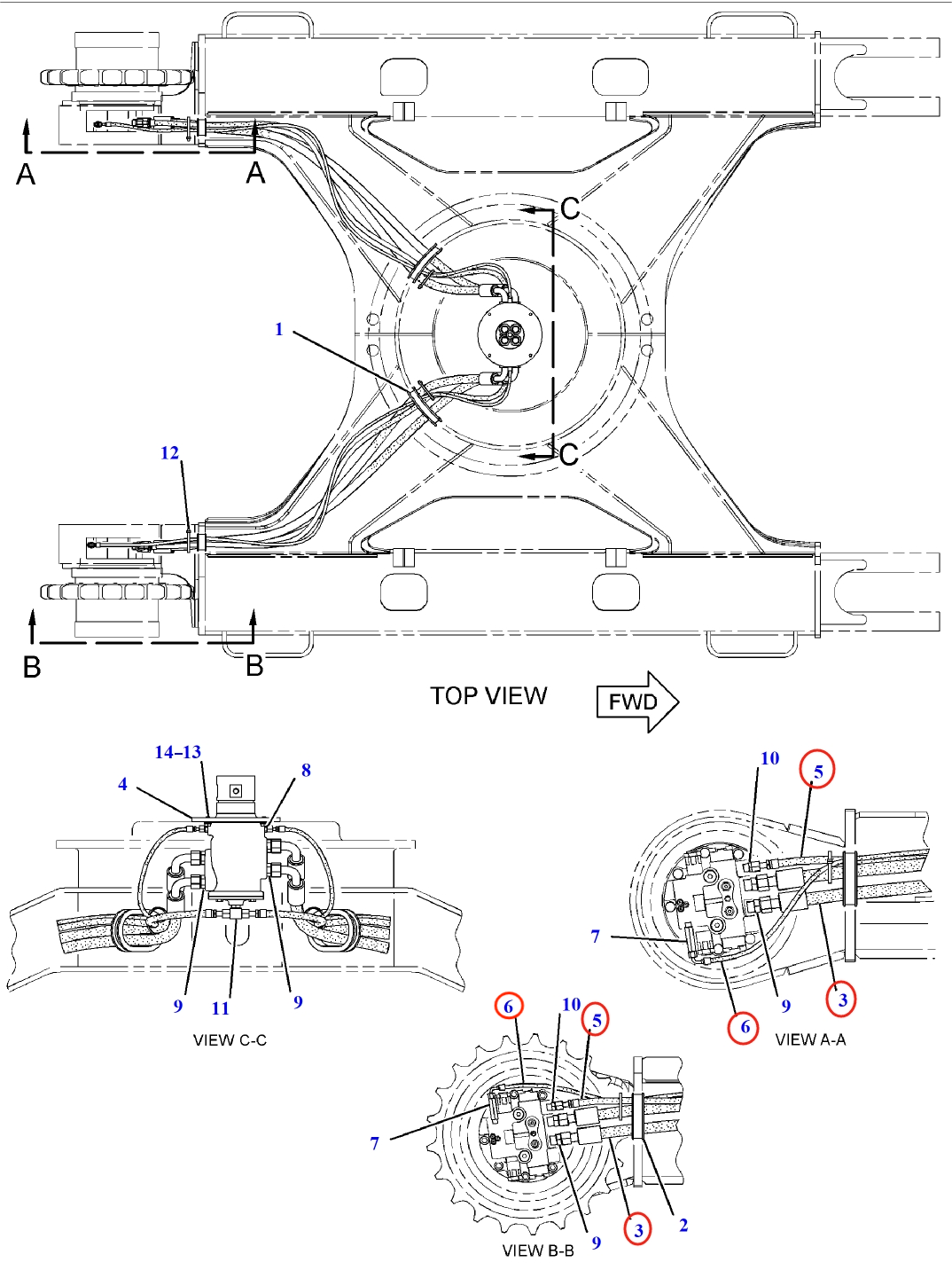 Caterpillar CAT®312D L installation diagram showing hydraulic hose 179-7778 at Pipe No. 5
