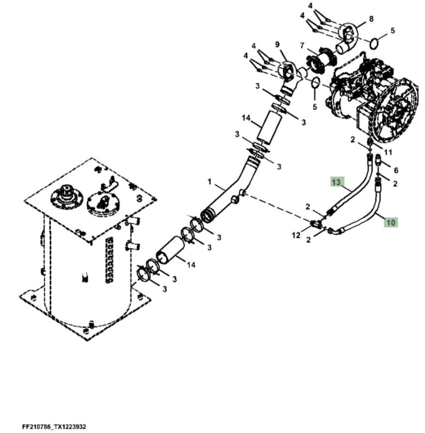 Hitachi ZX310F-LL-6N installation diagram showing hydraulic hose 4644625 at Pipe No. 10