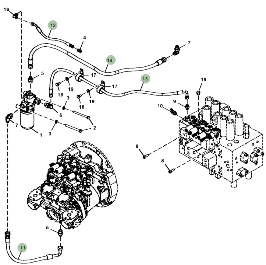 Hitachi ZX180LC-5G installation diagram showing hydraulic hose 4473853 at Pipe No. 12