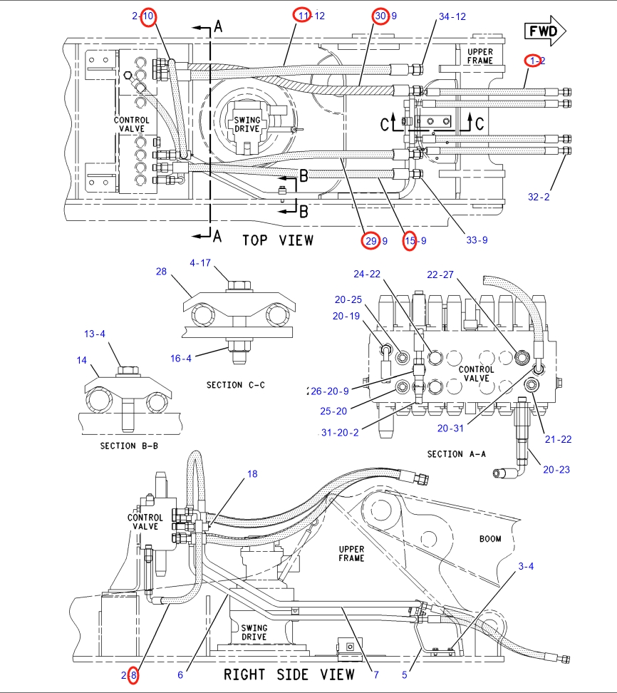 Caterpillar CAT®317B LN installation diagram showing hydraulic hose 4I-5648 at Pipe No. 11