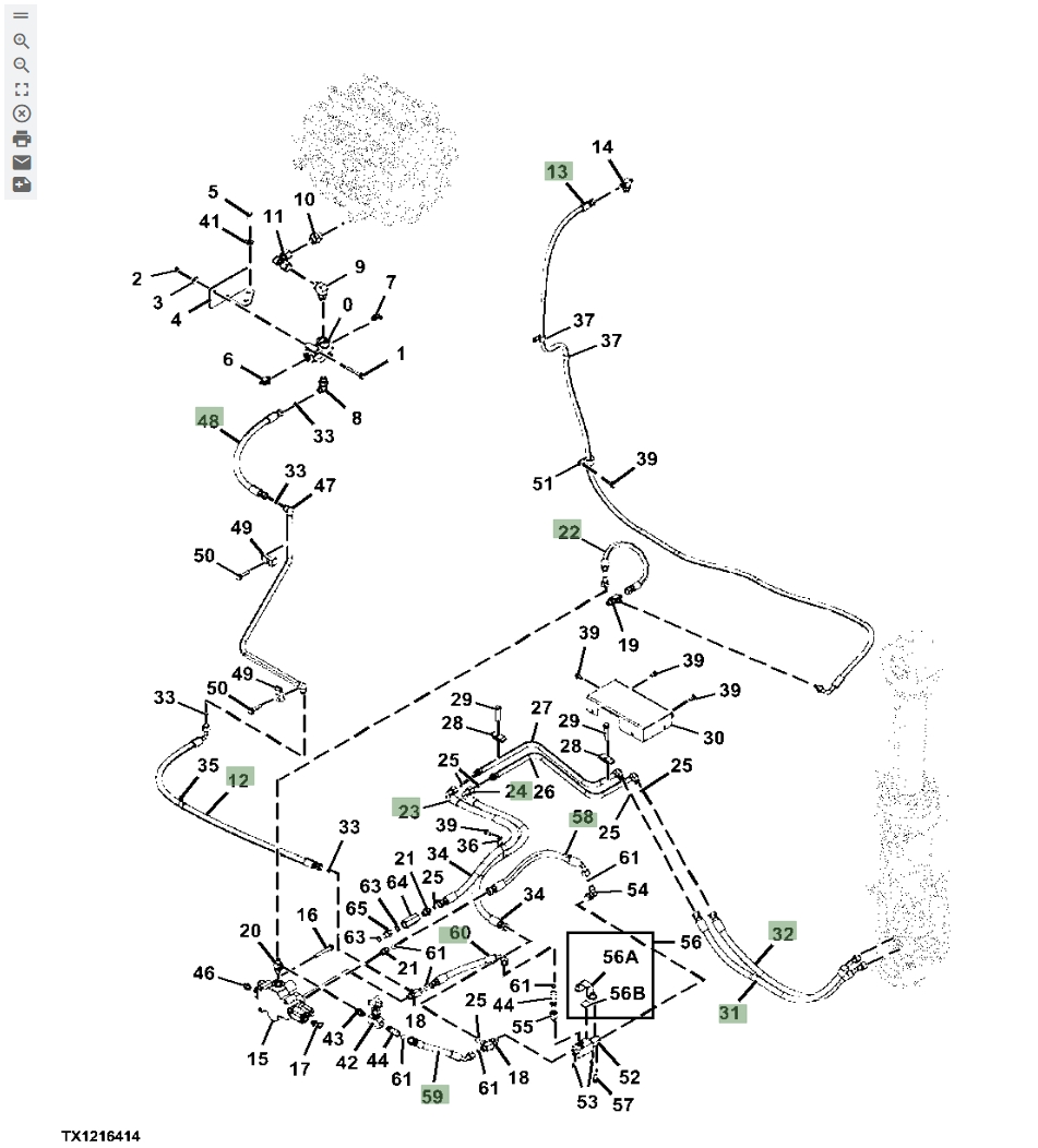 Hitachi ZX870LC-5B installation diagram showing hydraulic hose 4285797 at Pipe No. 48