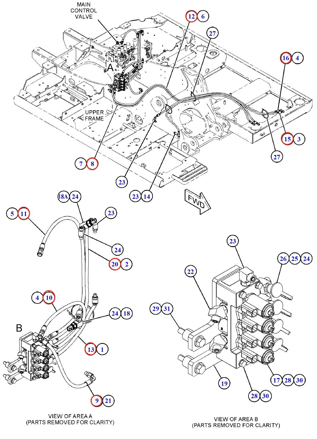 Caterpillar CAT®312F installation diagram showing hydraulic hose 087-6583 at Pipe No. 12