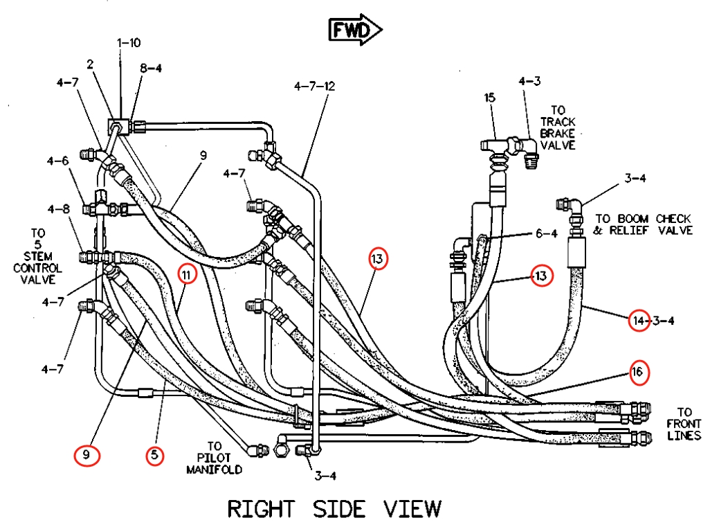 Caterpillar CAT®219D installation diagram showing hydraulic hose 5C-4391 at Pipe No. 14