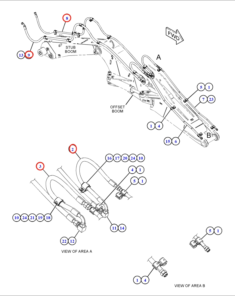 Caterpillar CAT®M315F installation diagram showing hydraulic hose 364-1644 at Pipe No. 8