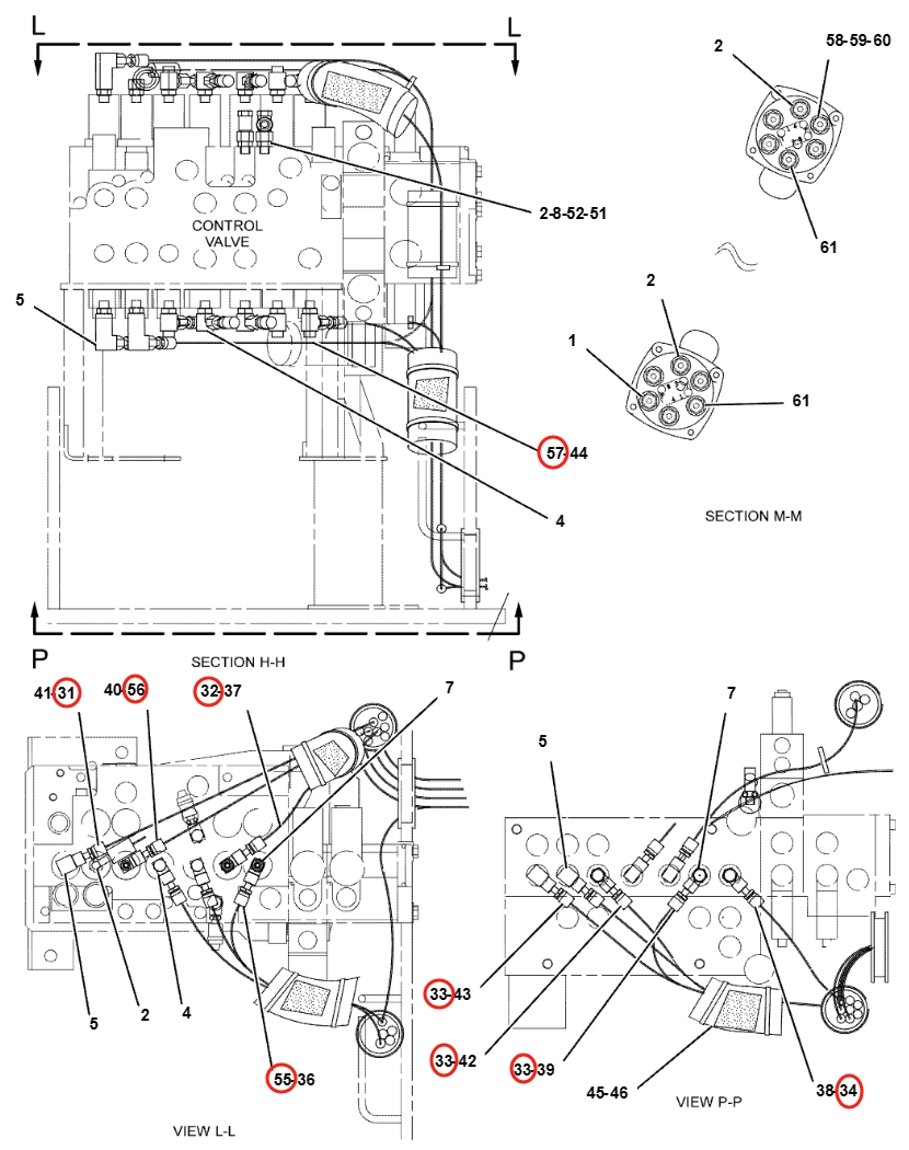 Caterpillar CAT®312C installation diagram showing hydraulic hose 104-8783 at Pipe No. 56