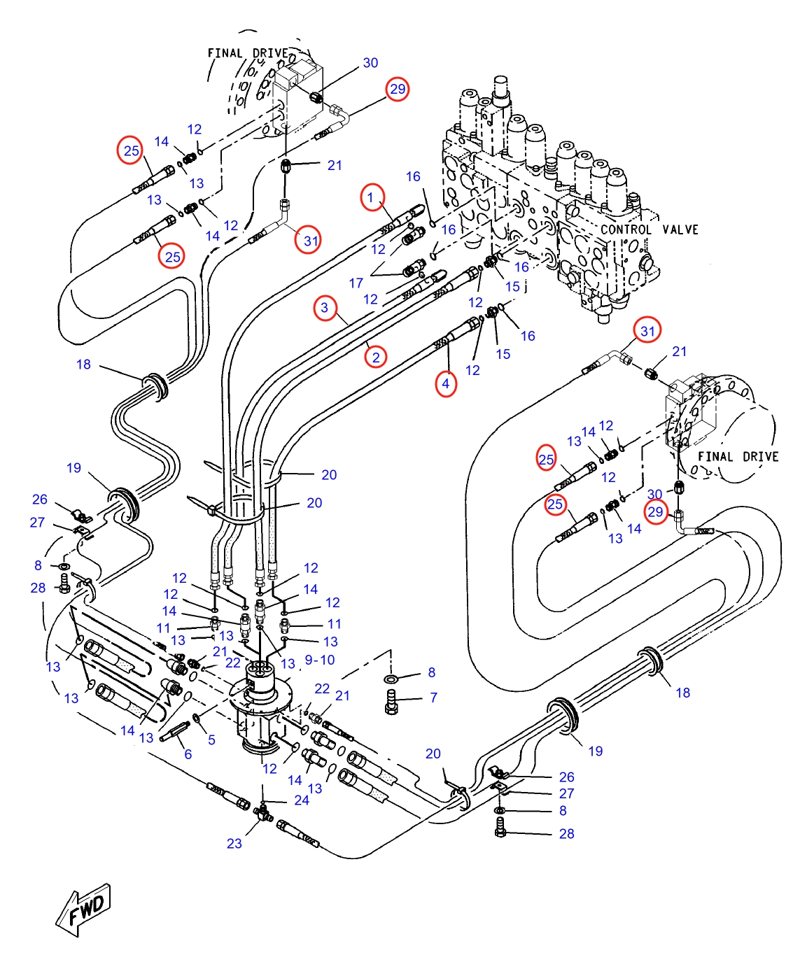 Caterpillar CAT®312-A installation diagram showing hydraulic hose 112-9489 at Pipe No. 2
