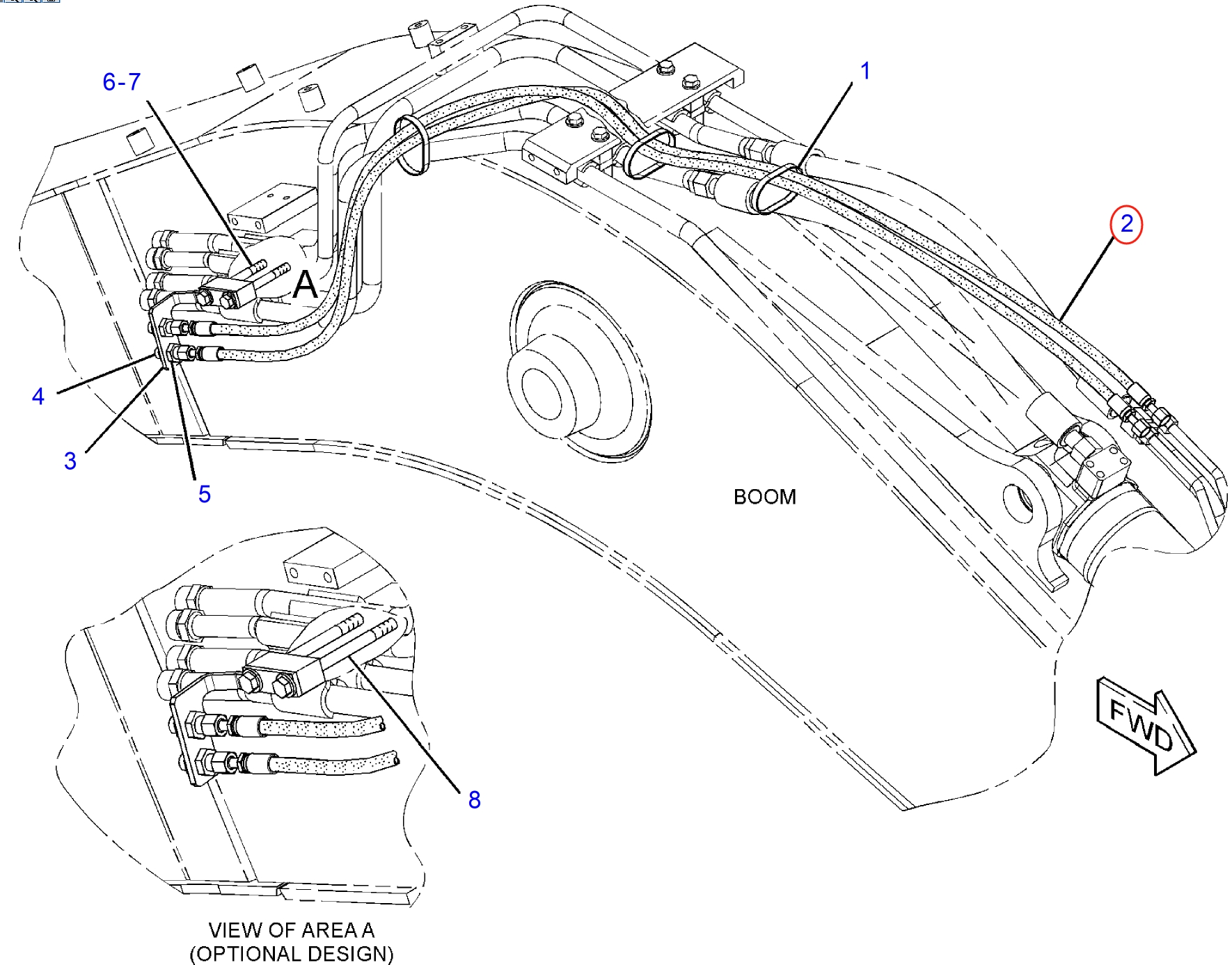 Caterpillar CAT®314D LCR installation diagram showing hydraulic hose 302-9635 at Pipe No. 2