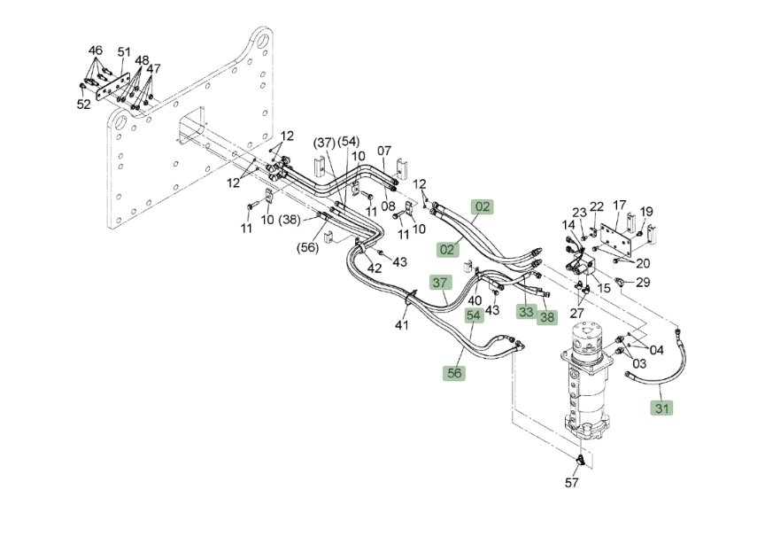 Hitachi ZX190W-3 installation diagram showing hydraulic hose 4448946 at Pipe No. 31A