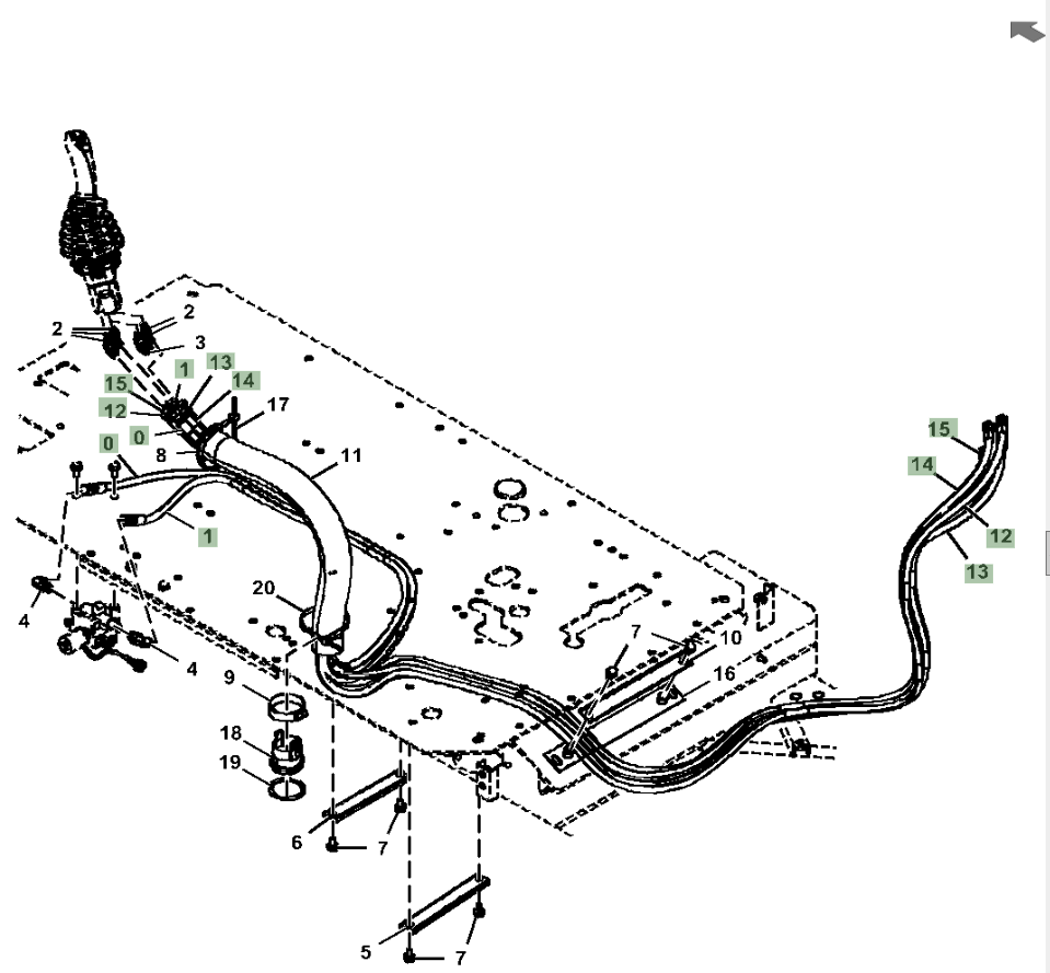 Hitachi ZX210LC-5A installation diagram showing hydraulic hose 4707585 at Pipe No. 1