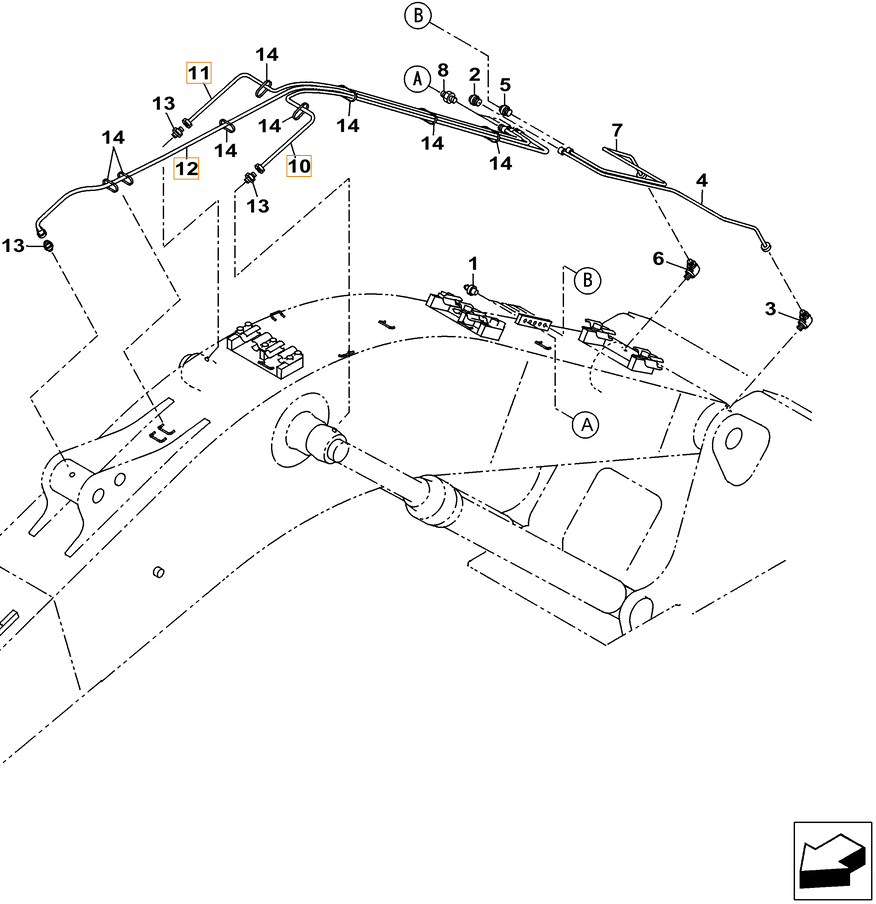 Case CX260C-8 LC installation diagram showing hydraulic hose KHJ2172 at Pipe No. 12