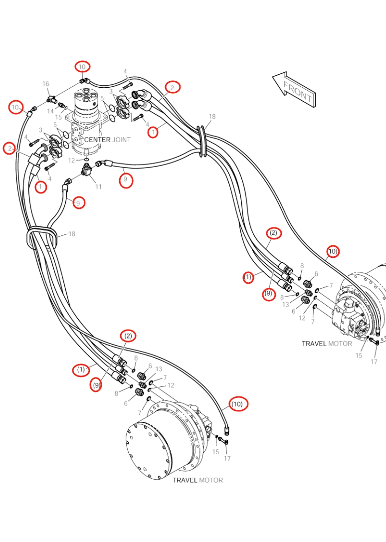 Doosan DX150LC installation diagram showing hydraulic hose DS2092030 at Pipe No. 10