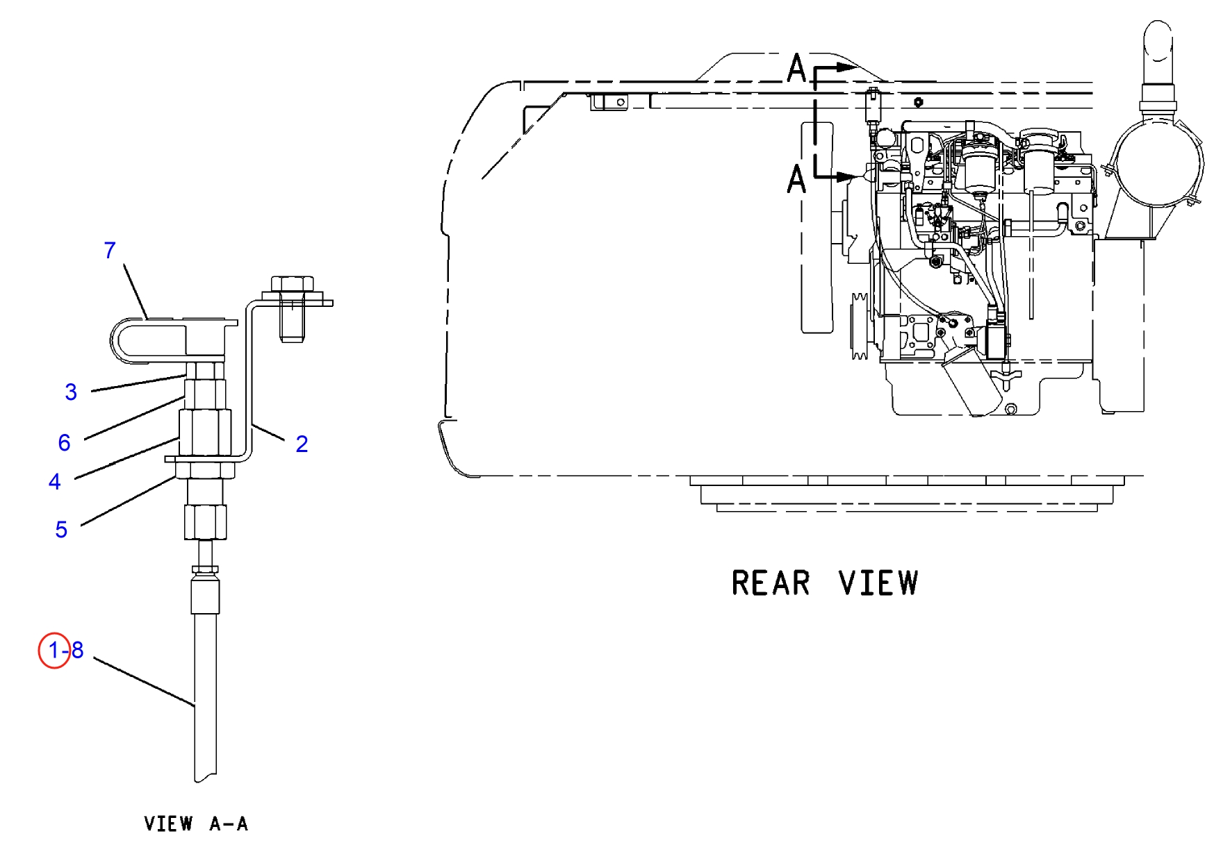 Caterpillar CAT®312C installation diagram showing hydraulic hose 204-6394 at Pipe No. 1
