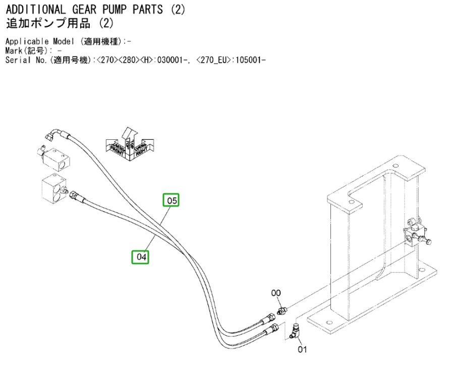 Hitachi ZX270LC-3 installation diagram showing hydraulic hose 4392192 at Pipe No. 4A