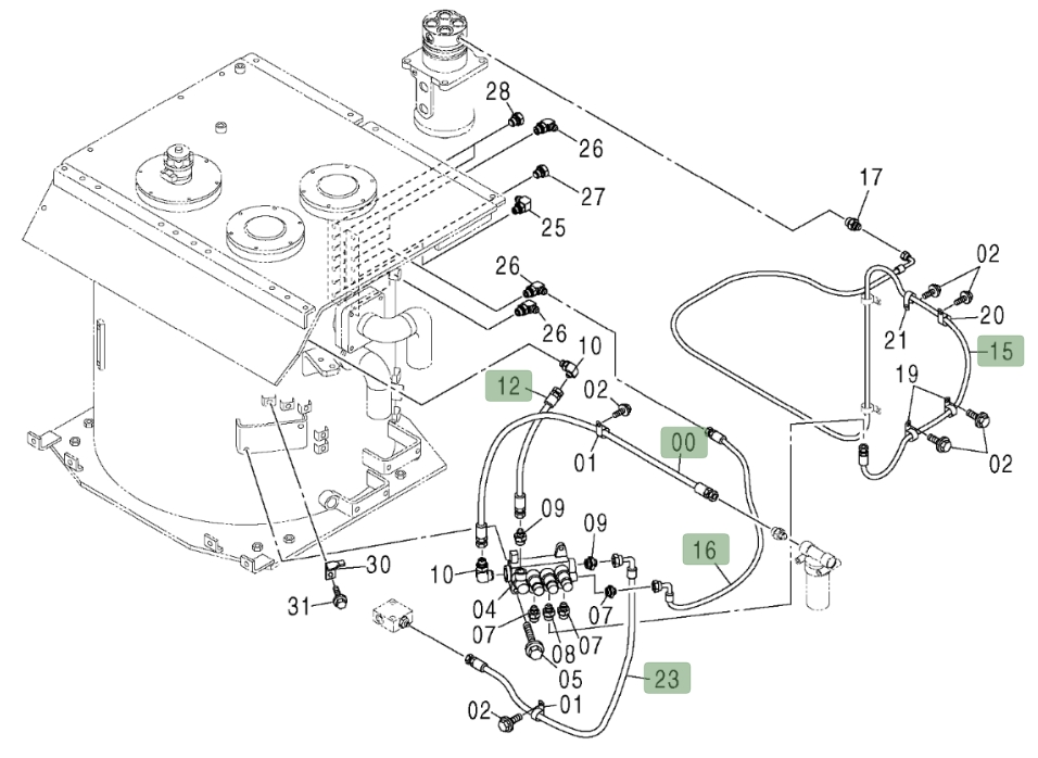 Hitachi ZX800 installation diagram showing hydraulic hose 4304470 at Pipe No. 0