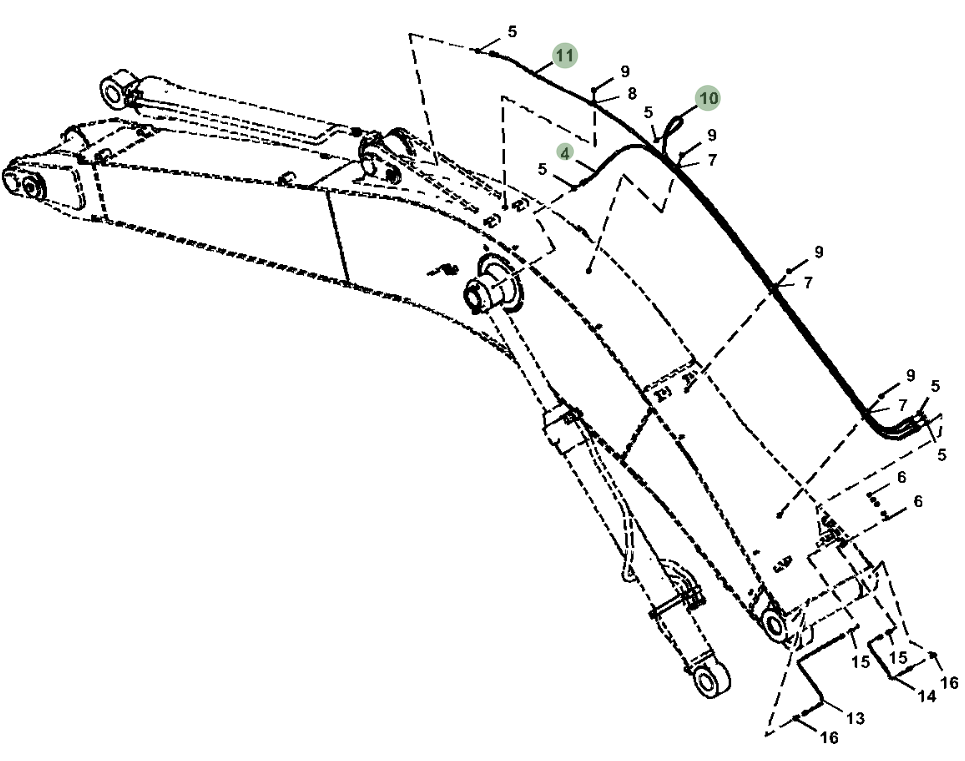 Hitachi ZX290LC-5N installation diagram showing hydraulic hose 4483563 at Pipe No. 10