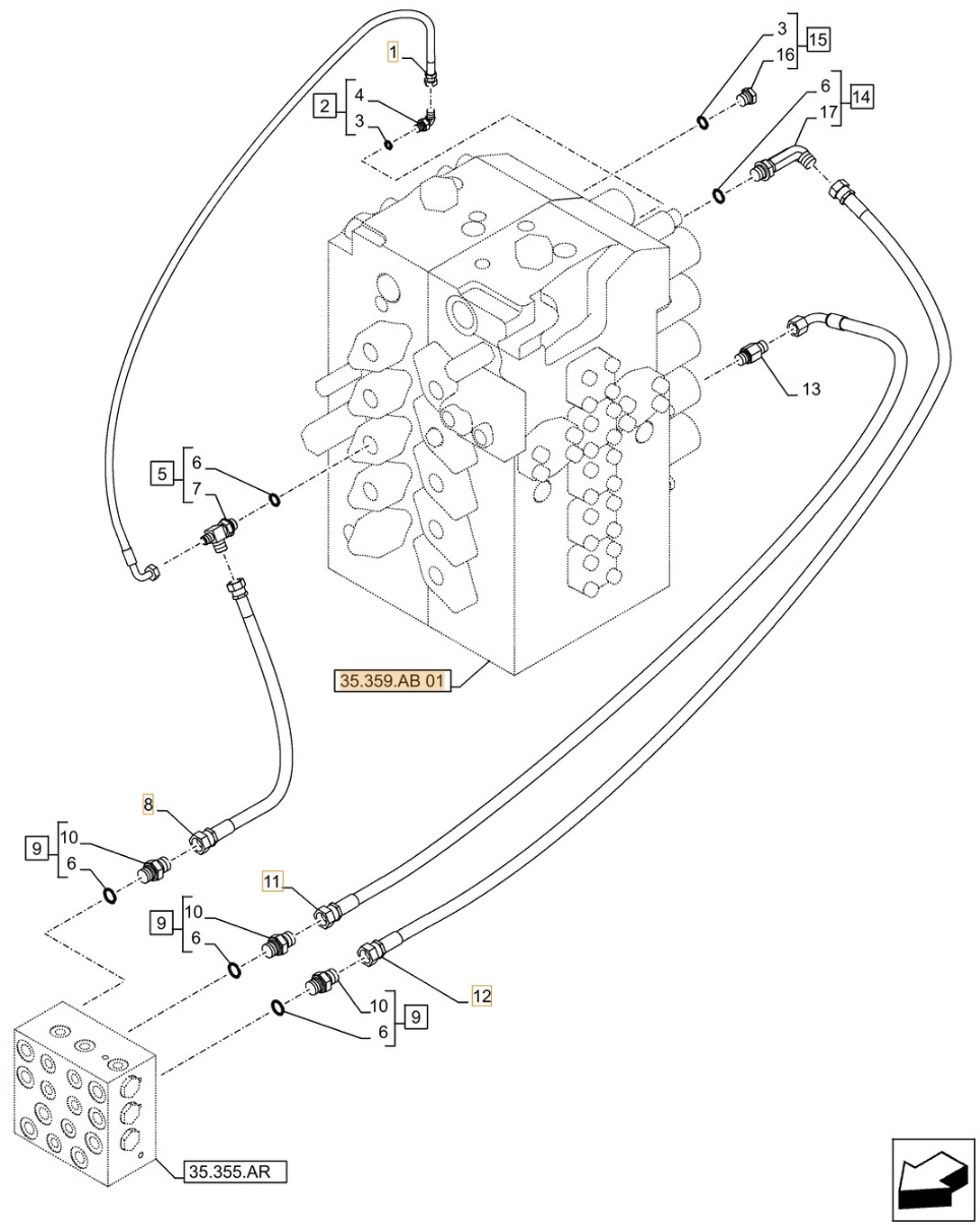 Case CX490D LC installation diagram showing hydraulic hose KHJ17580 at Pipe No. 12