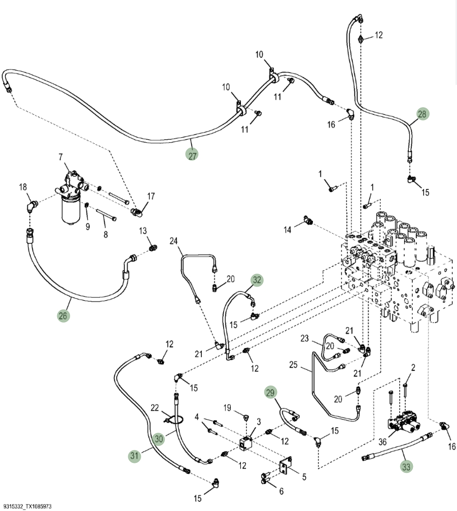 Hitachi ZX350LC-5G installation diagram showing hydraulic hose 4447441 at Pipe No. 27