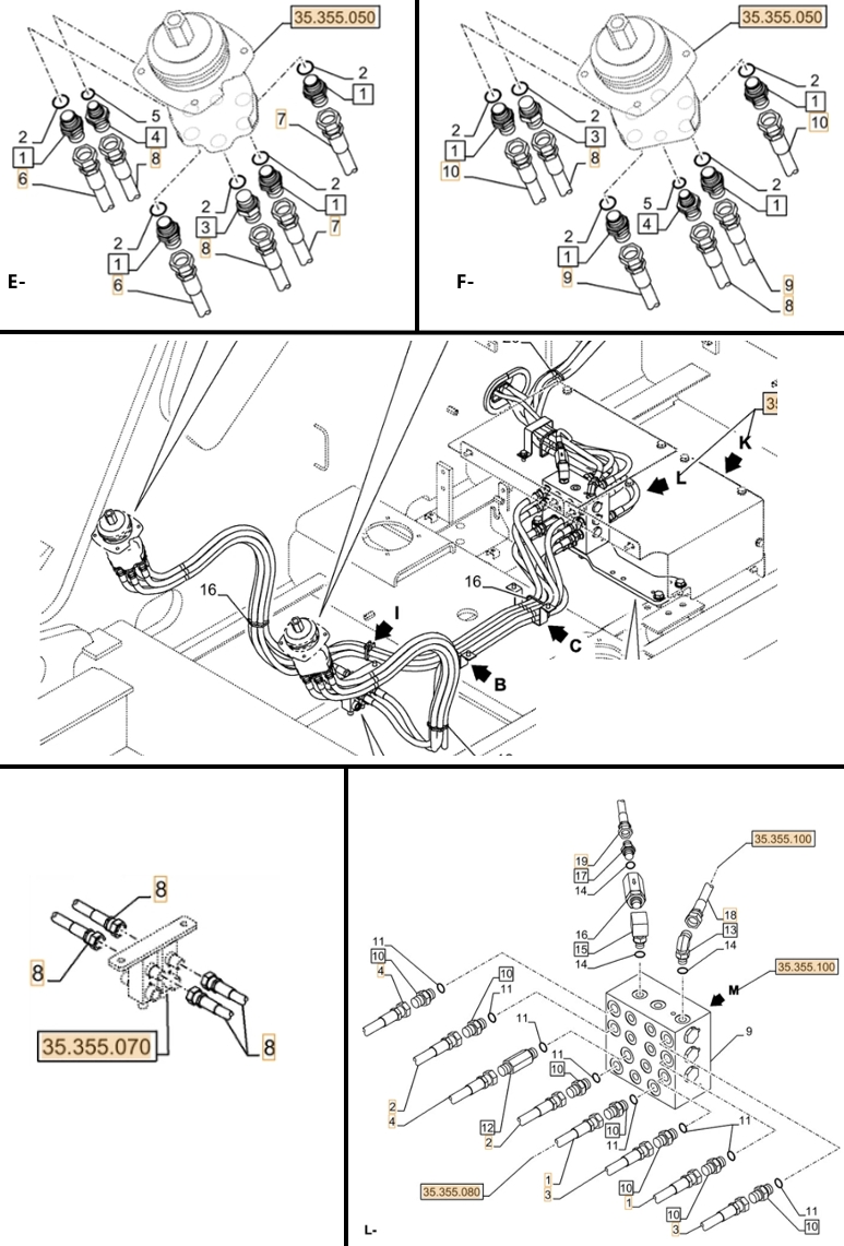 Case CX500D LC ME installation diagram showing hydraulic hose 159213A1 at Pipe No. 8