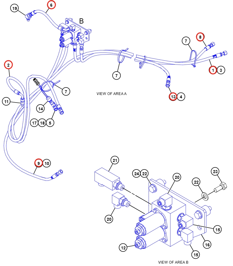 Caterpillar CAT®311F LRR installation diagram showing hydraulic hose 7Y-4199 at Pipe No. 9