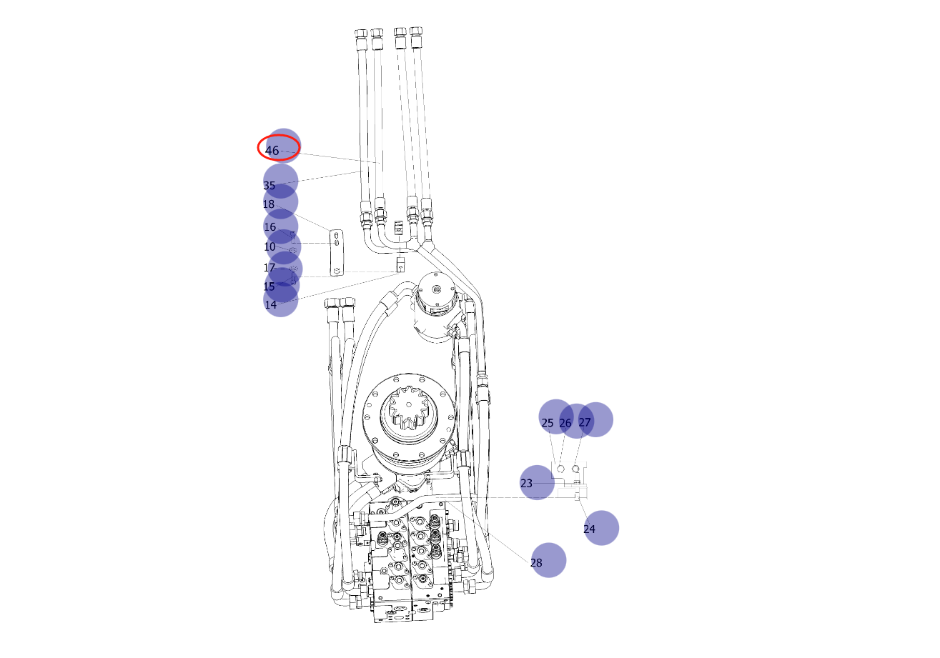 Sunward SWE135E-3H installation diagram showing hydraulic hose 730501008348 at Pipe No. 46