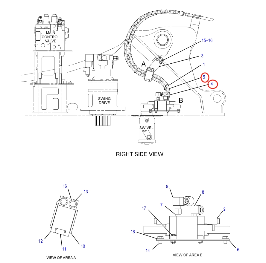 Caterpillar CAT®316F L installation diagram showing hydraulic hose 361-8966 at Pipe No. 5