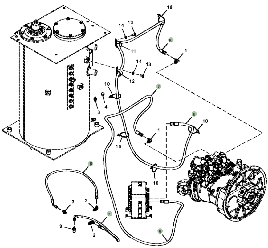 Hitachi ZX160LC-5G installation diagram showing hydraulic hose 4460774 at Pipe No. 8
