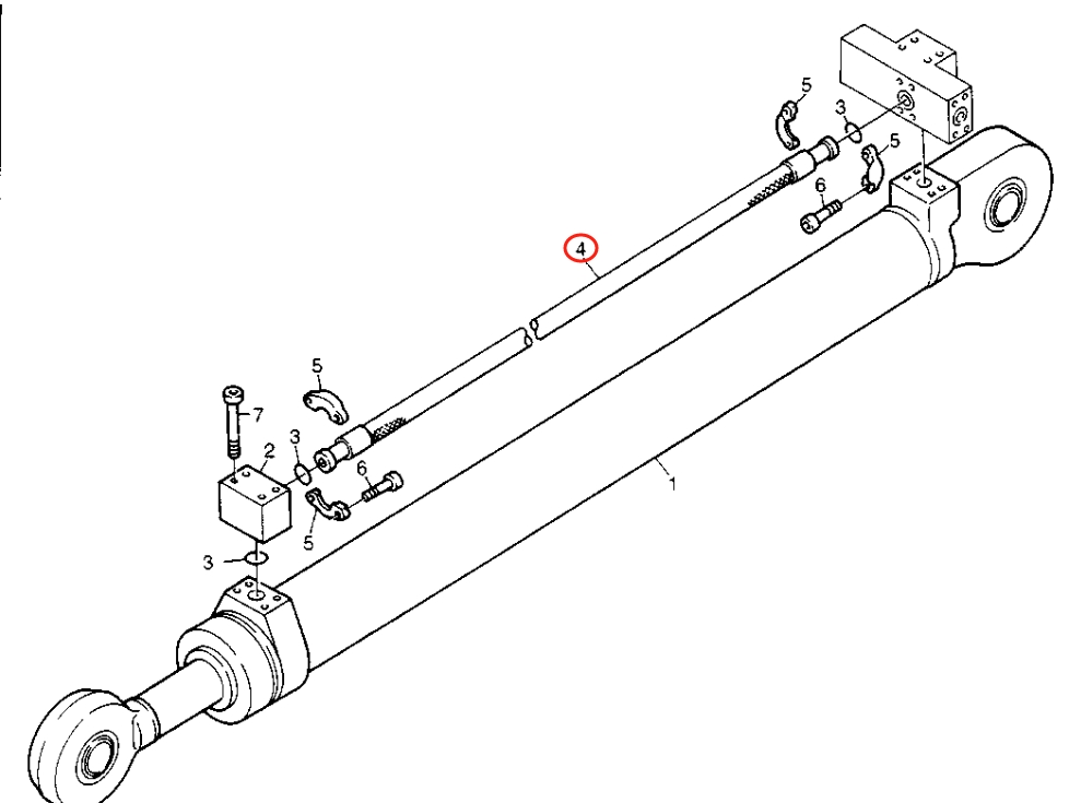 Caterpillar CAT®214B installation diagram showing hydraulic hose 8U-0663 at Pipe No. 4